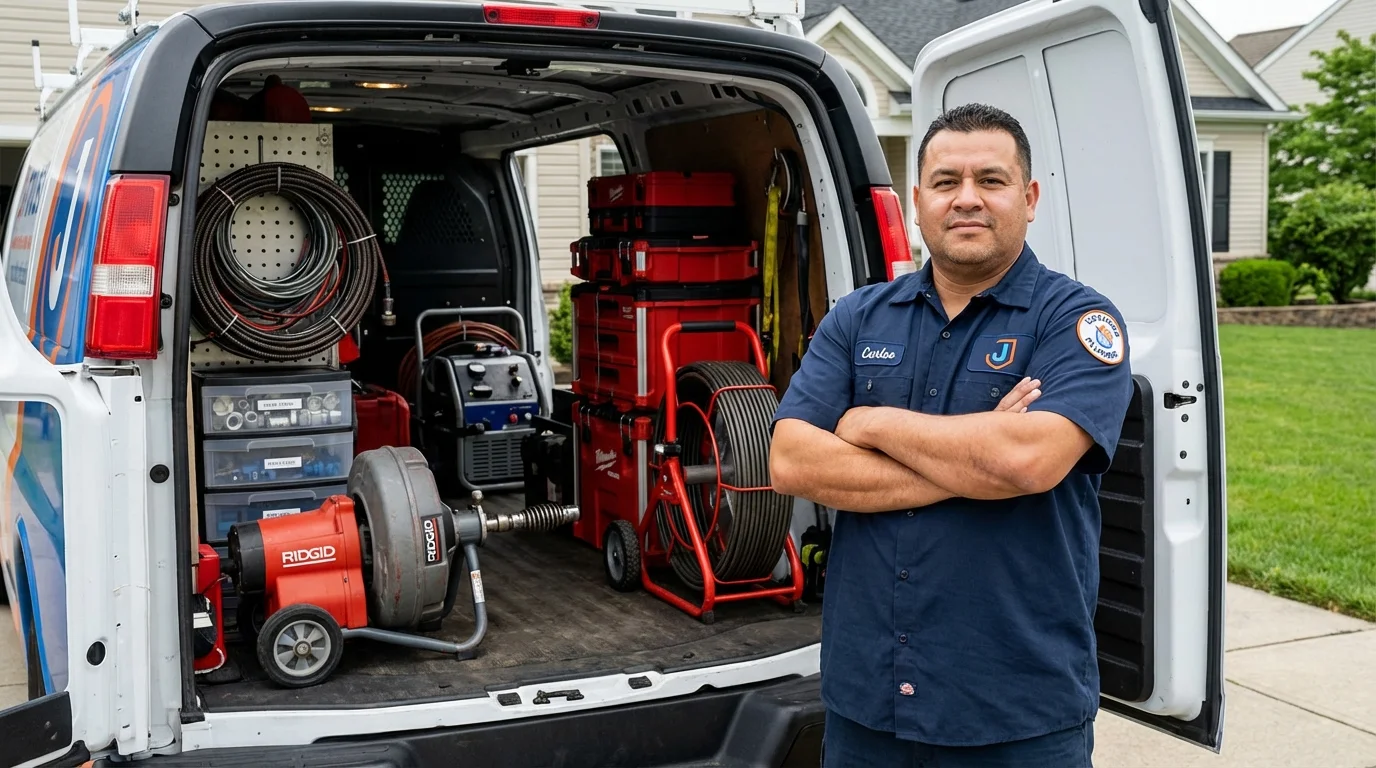 Professional drain cleaning equipment and Johns Plumbing LLC plumber in Coudersport