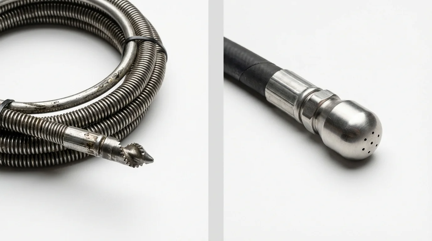 Drain snake cable and hydro jetting nozzle used for drain cleaning in Coudersport, PA