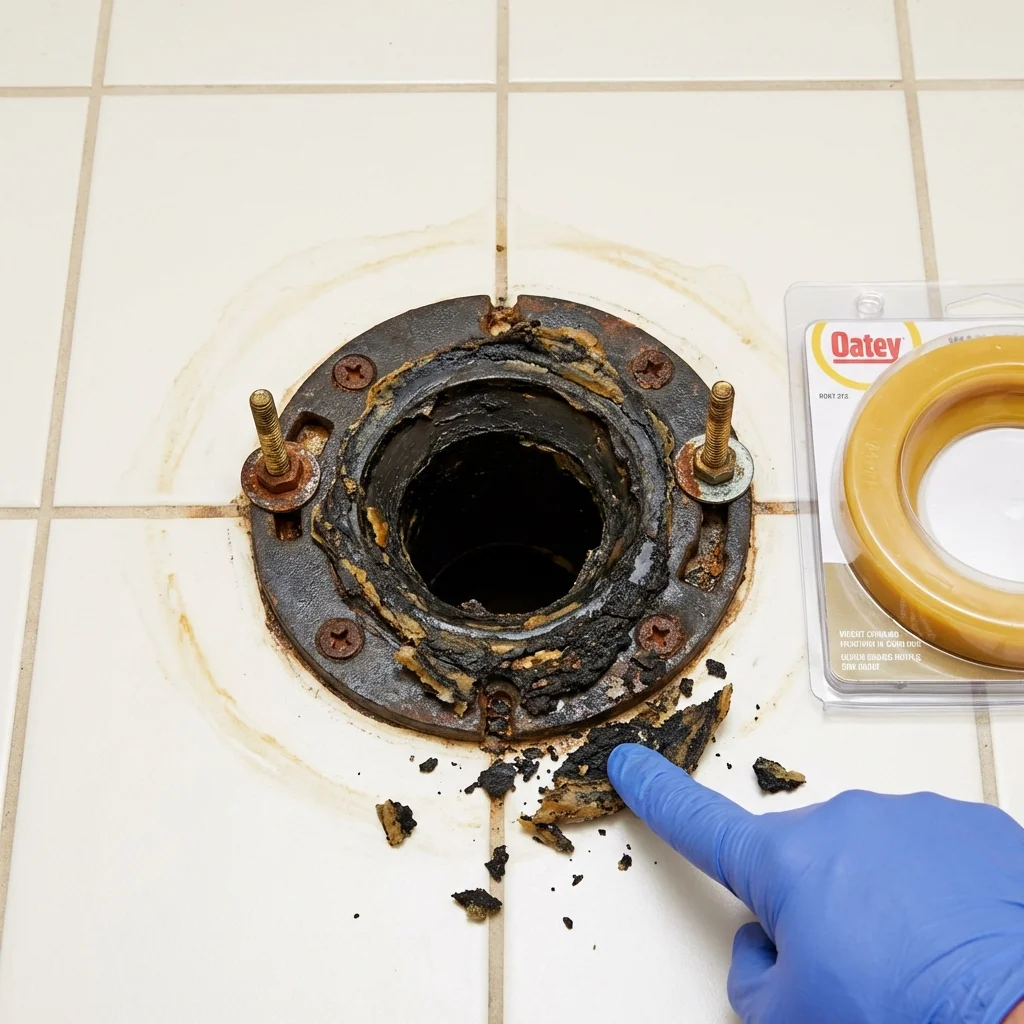 Failed wax ring showing water seepage at the base of a toilet in a Coudersport, PA home