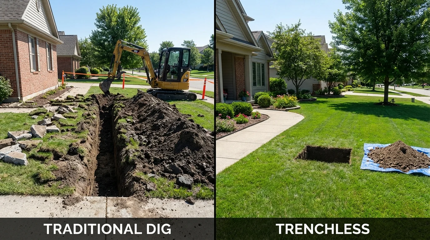 Trenchless sewer repair with minimal yard damage versus traditional excavation in Coudersport, PA